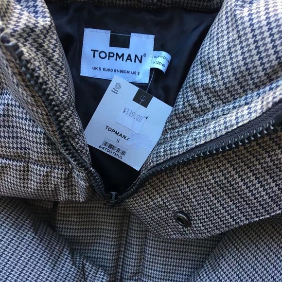 Topman Plaid Houndstooth Puffer Jacket NWT - Picture 3 of 7